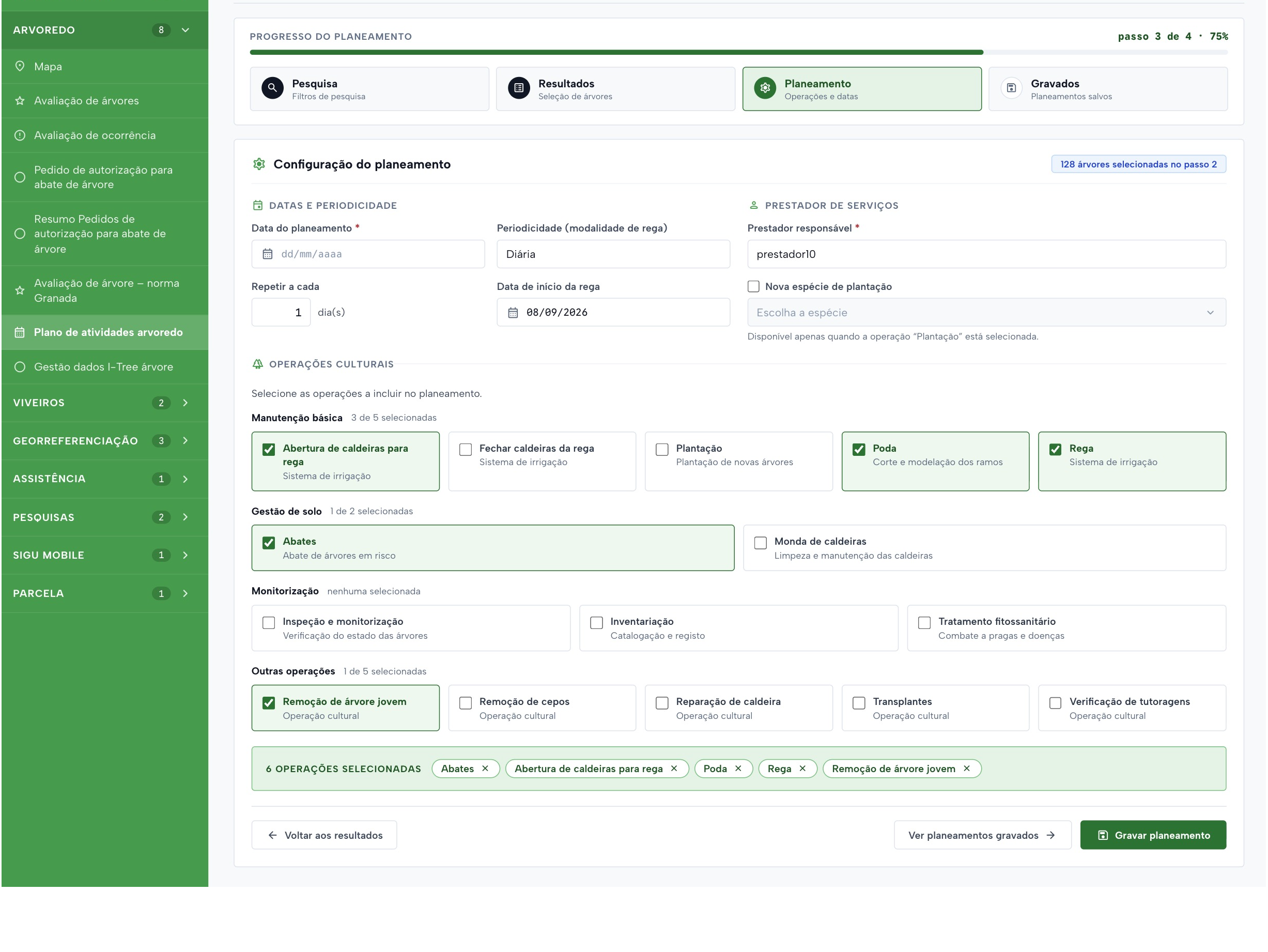 Arvoredo - Planeamento de atividades